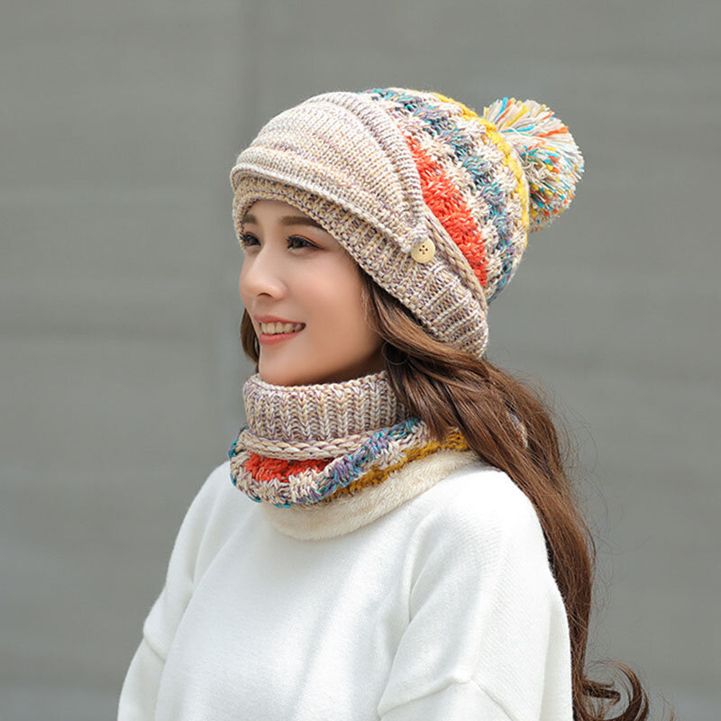 Chapéu balaclava feminino, chapéu de inverno para mulheres, cachecol de lã grossa e quente dentro, de malha, conjunto de 3 peças, chapéus de inverno 2020