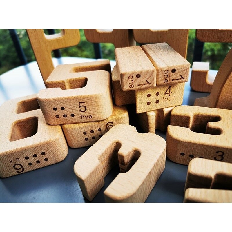 子供のためのブナ材の大きな木製のおもちゃ,数学のブロック/天然のデジタルブロック,教育玩具