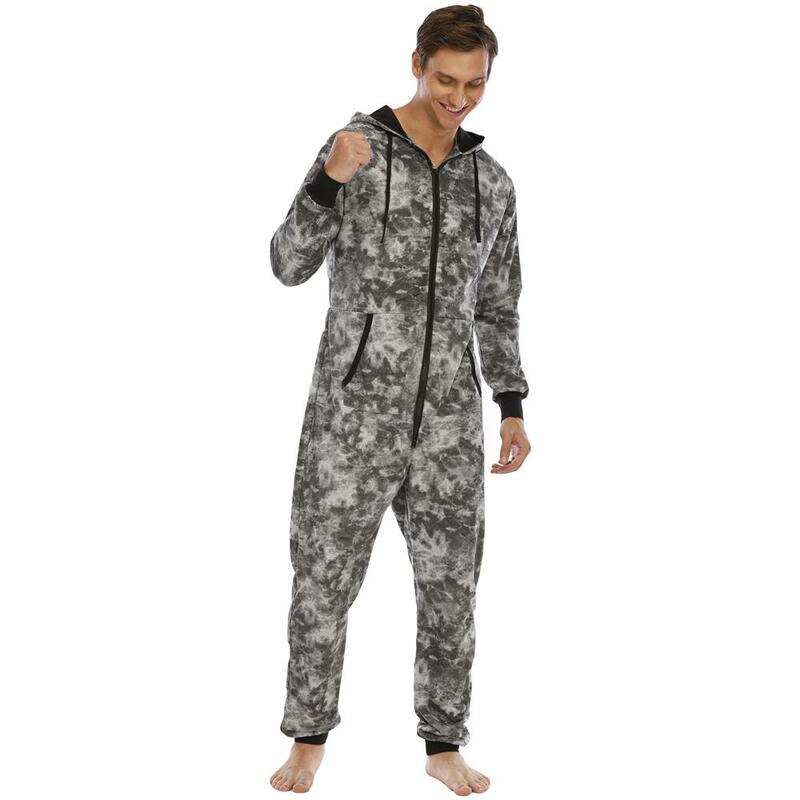 Autumn Winter Jumpsuit Men Streetwear Overalls Hombre Hoodie Black Gray Print Camouflage Onesie Male Casual Pajama