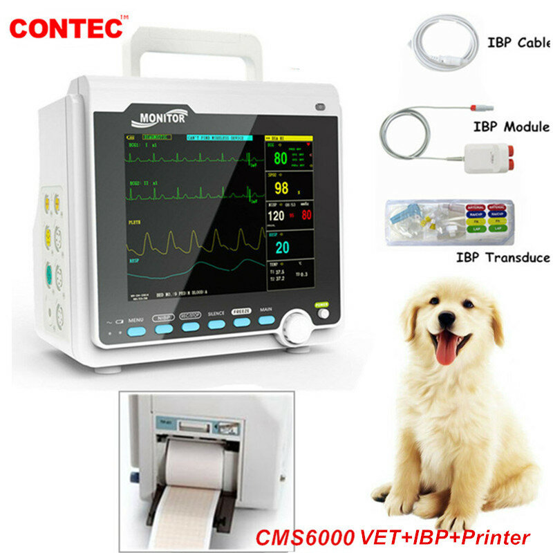 Contec veterinary vet sinais vitais paciente monitor multi-parâmetro uso com impressora e ibp 8 "display lcd cms6000