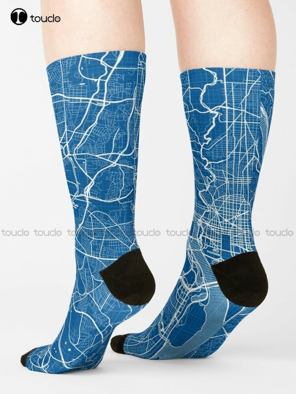 Washington D.C. Mappa della città degli stati uniti-calzini Blueprint calzini lunghi per le donne stampa digitale personalizzata a 360 ° personalizzata
