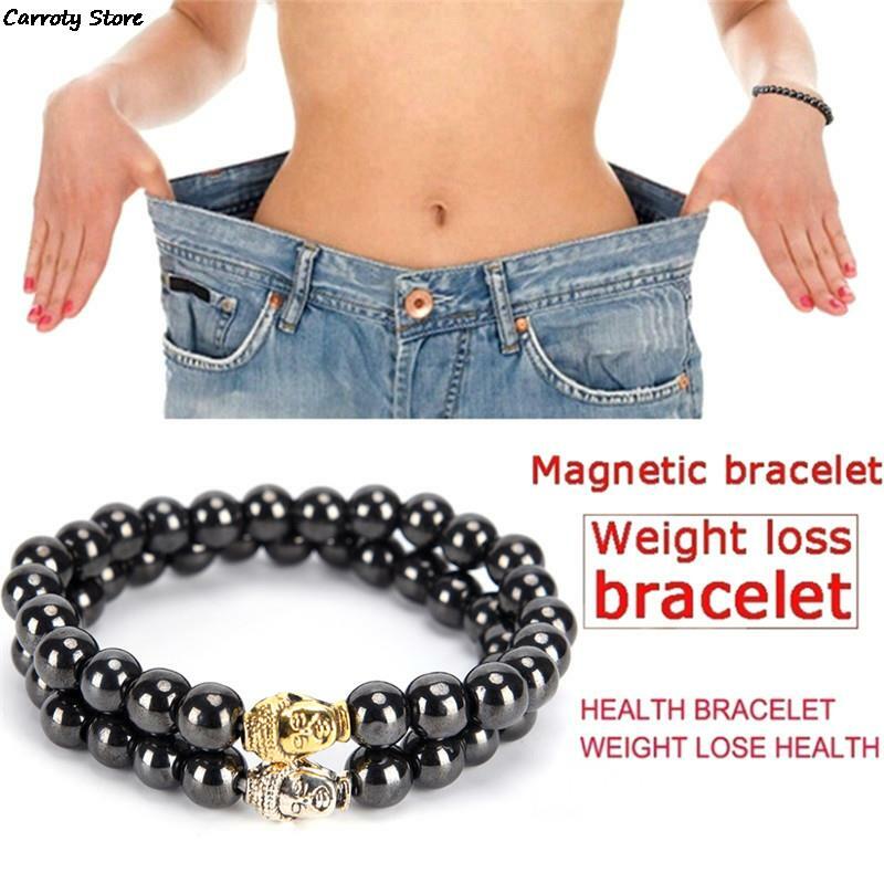 1Pc Weight Loss Round Black Stone Magnetic Therapy Bracelet Health Care Magnetic Hematite Stretch Bracelet For Men Women