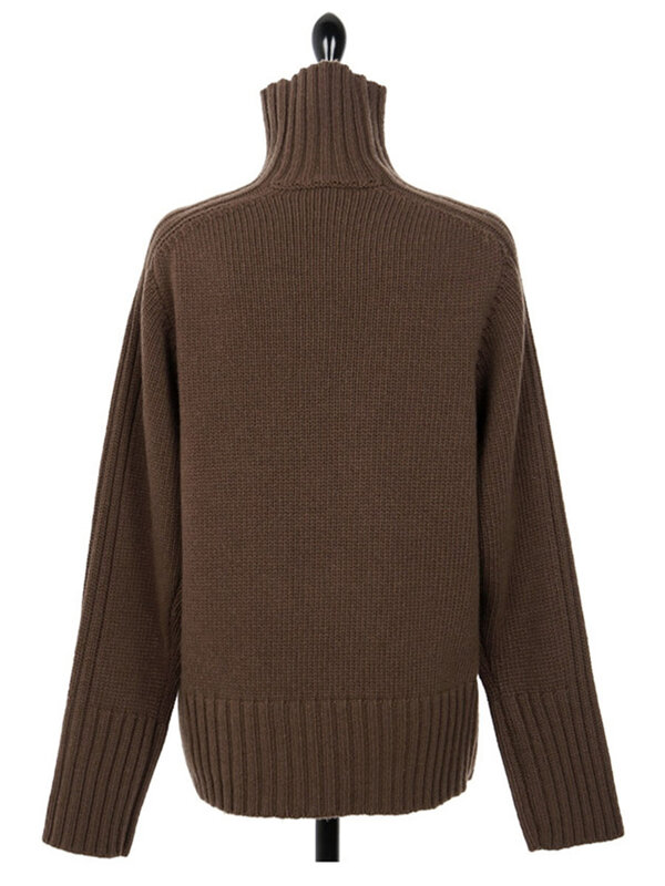 Koreański styl jednokolorowy golf dzianinowy sweter jesienno-zimowy minimalistyczny damski elegancki przyczynowy dzianinowy luźne góra swetry