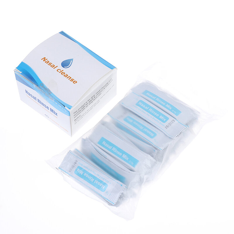 Limpiador Nasal para adultos, set de 40 unidades de enjuague Nasal, mezcla de sal, alivio de rinitis alérgica, Protector de cavidad Nasal, irrigación, 2,7g