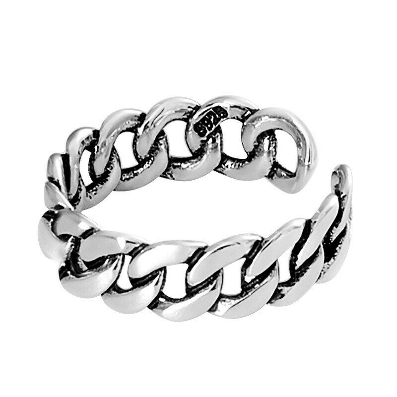 Anéis ajustáveis de prata esterlina para mulheres, 925, coreano, simples, punk, corrente, conjunto de jóias finas de hip hop
