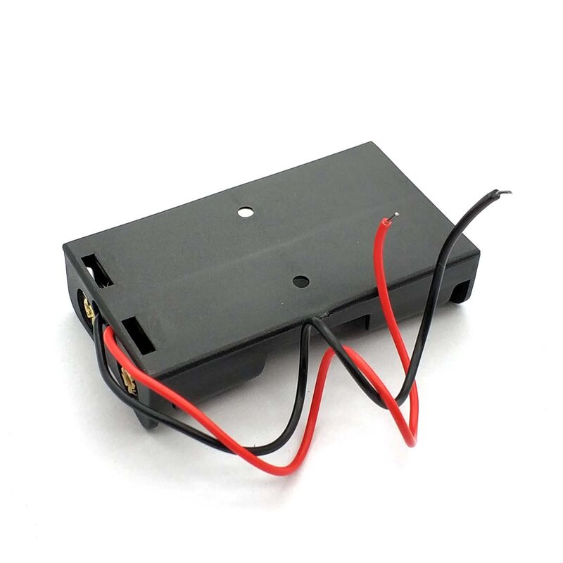 Caja de almacenamiento de baterías AA de plástico negro, contenedor de 2 ranuras, soporte de Clip de baterías DIY, Pin de plomo de alambre, AA, 1,5 V