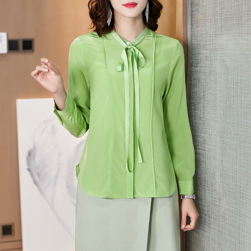 Женская винтажная блузка из натурального шелка, с длинным рукавом, весна-осень, 2020, F1001 YY2595