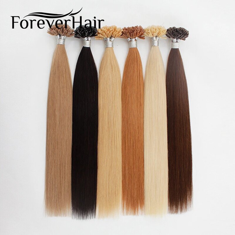 FOREVER HAIR-Extensión de cabello humano liso para salón profesional, extensiones de cabello liso y sedoso, con punta en U, de colores, 0,8 g/h
