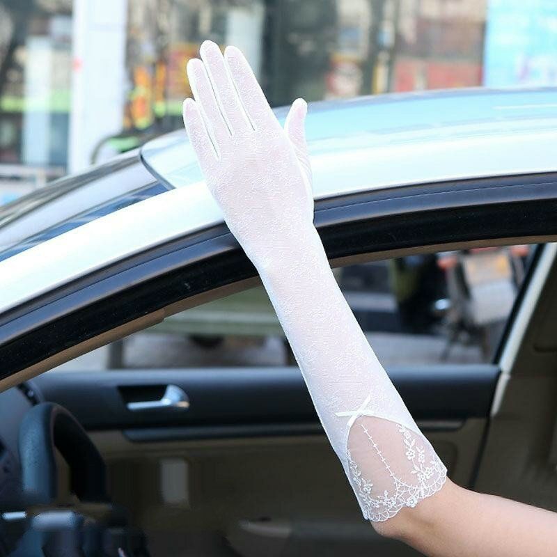 Кружевные перчатки, летние модные длинные кружевные солнцезащитные перчатки, женские перчатки с защитой от УФ-лучей для сенсорного экрана, тонкие дышащие перчатки