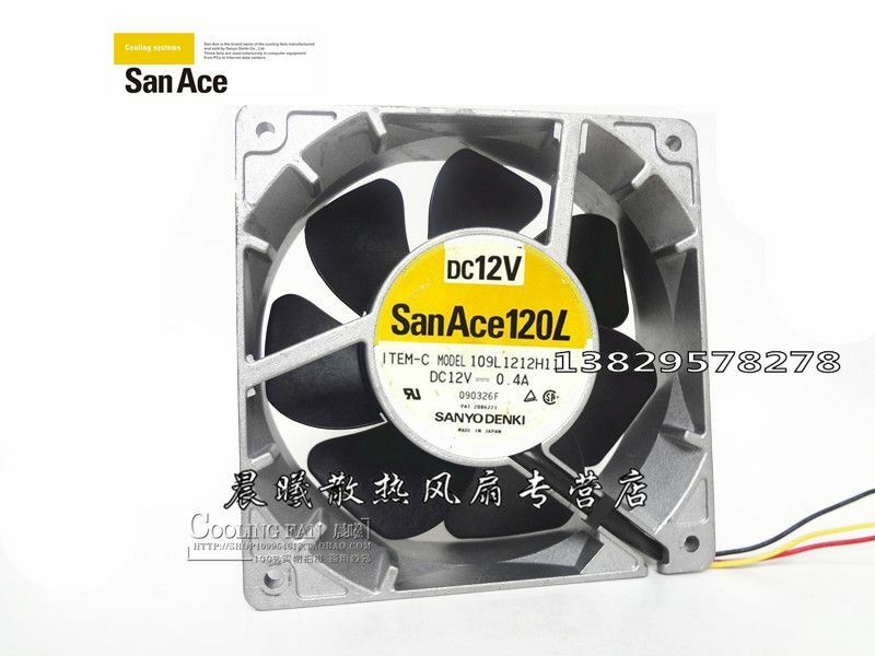 Sanyo Denki 109L1212H110 DC 12V 0.40A 120x120x38mm 3-wire Server Cooling Fan