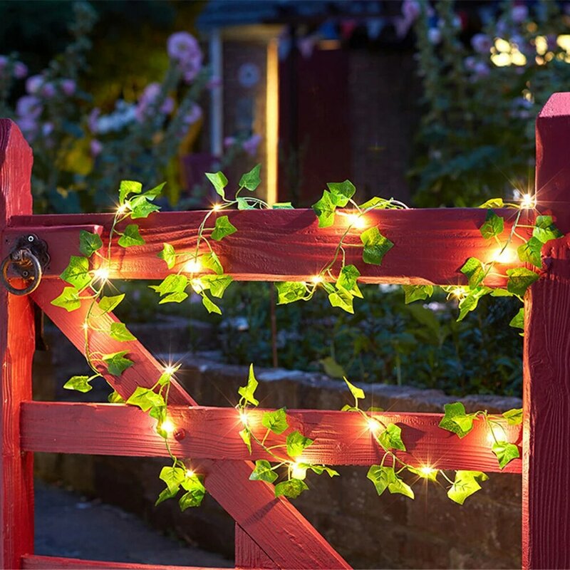 Guirnalda de luces artificiales para decoración del hogar, guirnalda de hojas de hiedra alimentada por batería para árbol de Navidad, fiesta, 2M, 4M, 10M