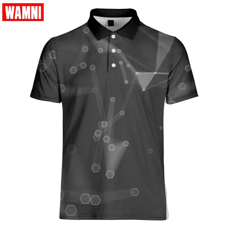 Camiseta de tenis WAMNI 3D, camiseta informal deportiva de Bádminton de secado rápido, suelta, con botón de cuello hacia abajo, ropa de calle masculina, camisa de caballero
