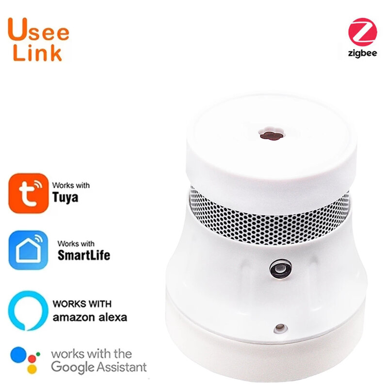 UseeLink-alarma de humo inteligente Zigbee, sistema Detector de seguridad, Control por aplicación de casa inteligente, funciona con Alexa,Google Home, necesario por Tuya