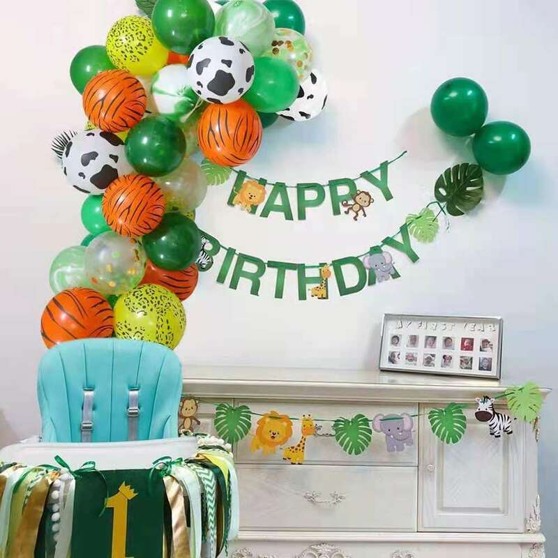 Kit de guirlanda para arco de balão, 77 tamanhos verde de látex, animal, decoração de festa infantil, aniversário, selva, safari, chá de bebê