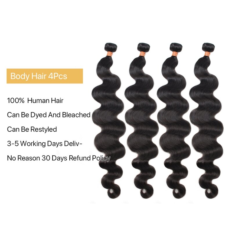 Pacotes brasileiros da onda do corpo para mulheres negras, cabelo humano remy, cabelo preto natural, Weave 4, ofertas, extensões do cabelo