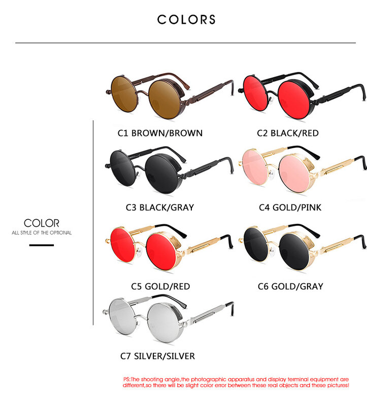 Kacamata Hitam Steampunk Logam 2023 Kacamata Bulat Modis Pria Wanita Kacamata Hitam Vintage Desain Merek Oculos De Sol Kualitas Tinggi