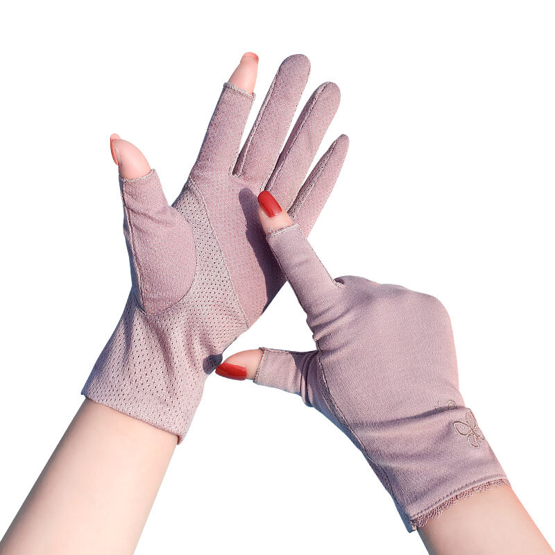 Summer Gloves Women with Sun Protection Ladies Half Finger Glove Pure Cotton Breathable Non-Slip Touch Screen Cycling Mitten
