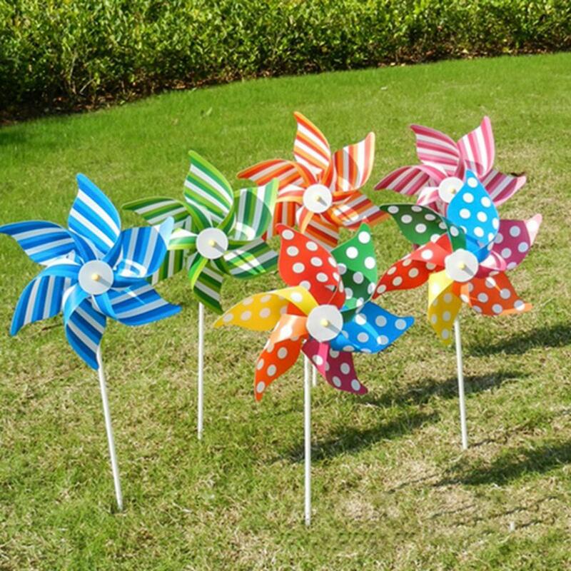 Artesanato pino-roda whirligig listrado padrão artesanal multifuncional colorido dot stripe pinwheel brinquedo para quintal crianças pino-roda