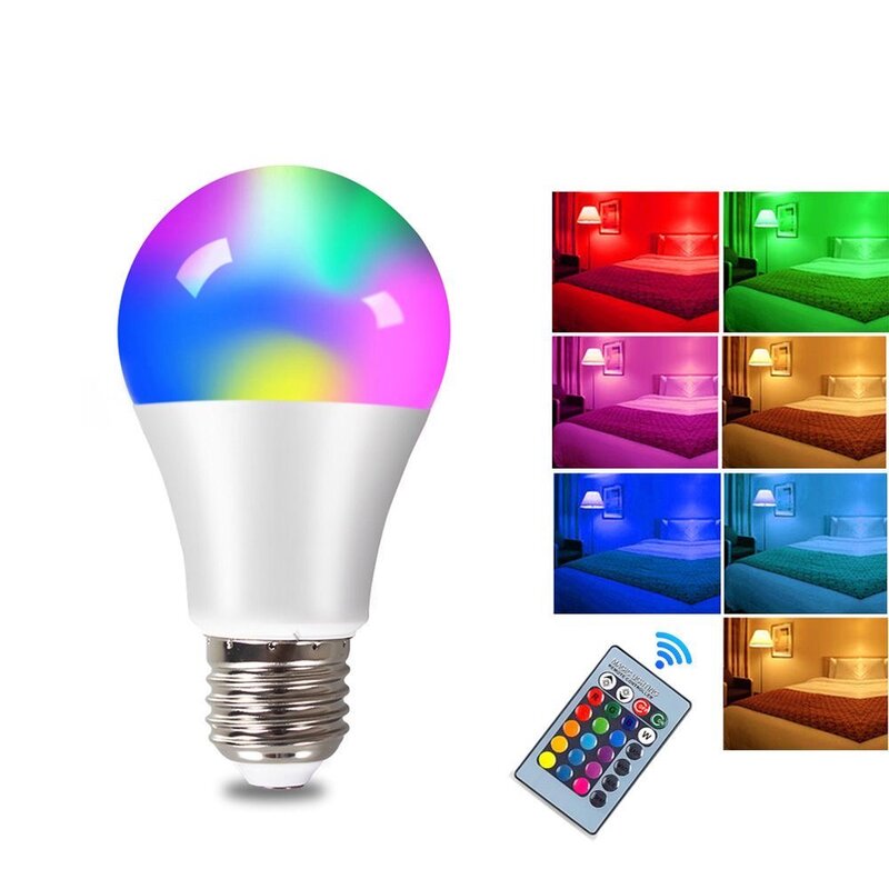 Led zmiana koloru RGB Lampa E27 DimmableLight AC 220V Led RGBW magiczna żarówka 5W 9W 12W 15W 20W dekoracje domowe na przyjęcie LightingSpot Lampa