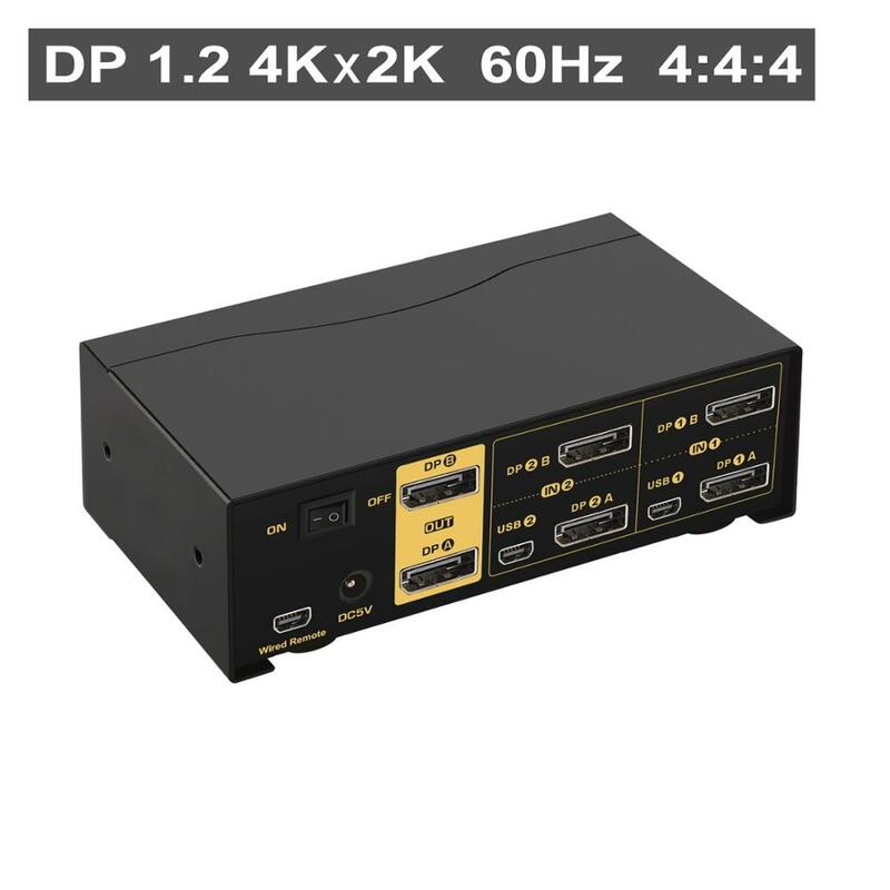 Interruptor KVM Displayport de 2 puertos, pantalla extendida, 4K @ 60Hz, 4:4:4, con audio y concentrador USB