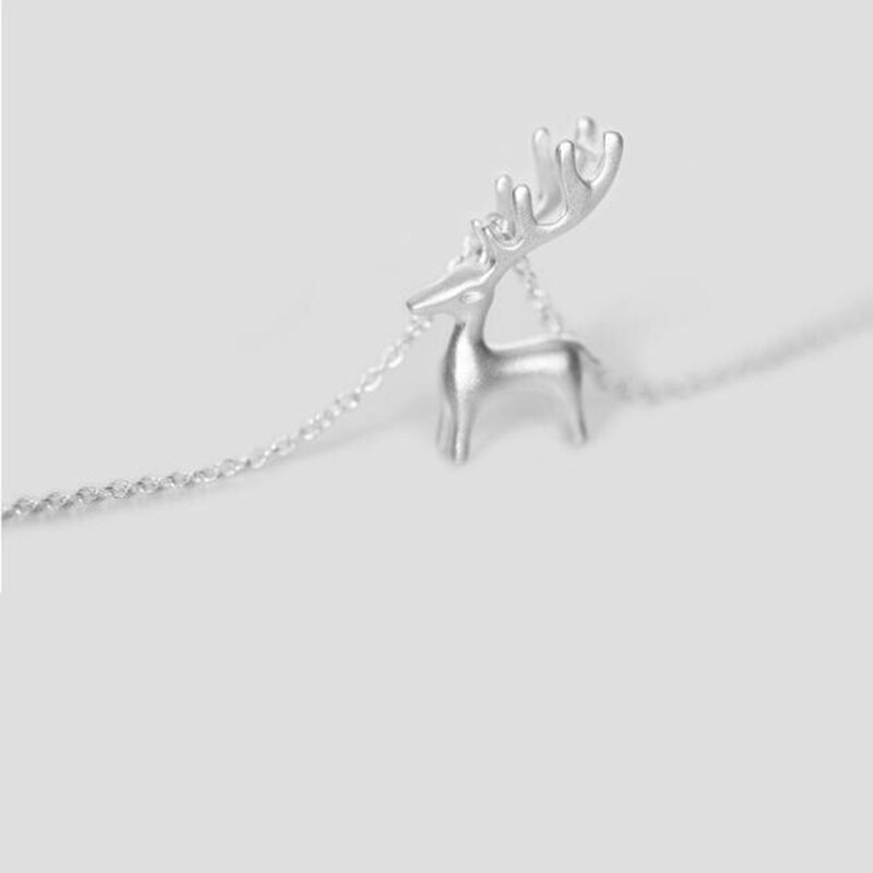 Collar con colgante de ciervo en 3D para mujer y niña, Gargantilla sencilla de Plata de Ley 925 con animales de alce, accesorios de moda
