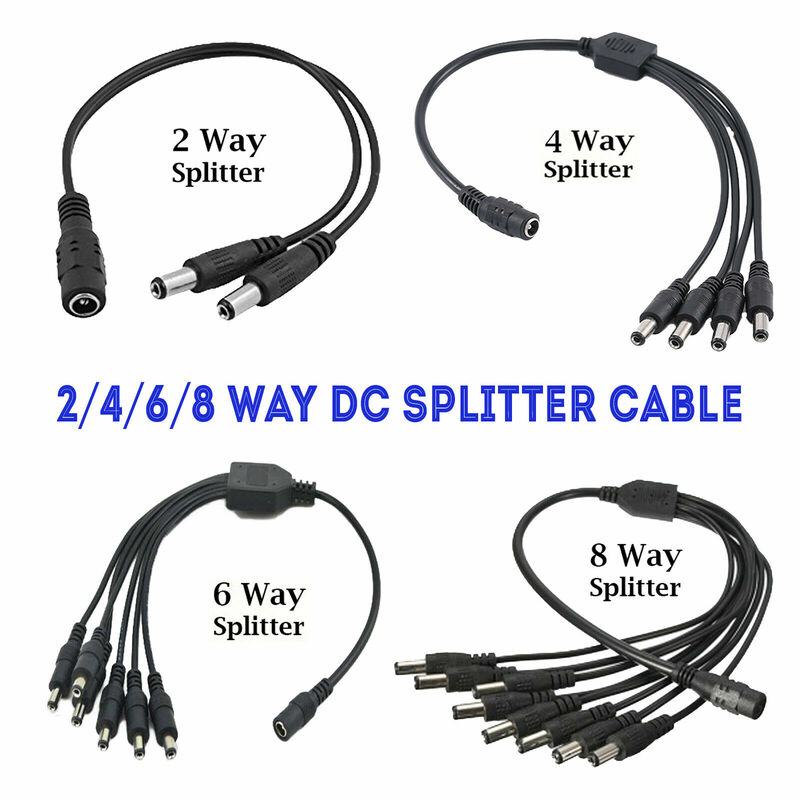 Cable adaptador divisor de corriente de 2, 4, 6 y 8 vías CCTV DC para cámara de seguridad PSU de 12V y 9V