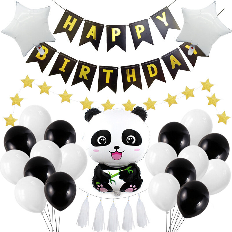 Panda Theme ของตกแต่งงานปาร์ตี้อุปกรณ์เด็กวันเกิดปาร์ตี้เด็กอาบน้ำทิ้งชุดบอลลูนแบนเนอร์หลอด