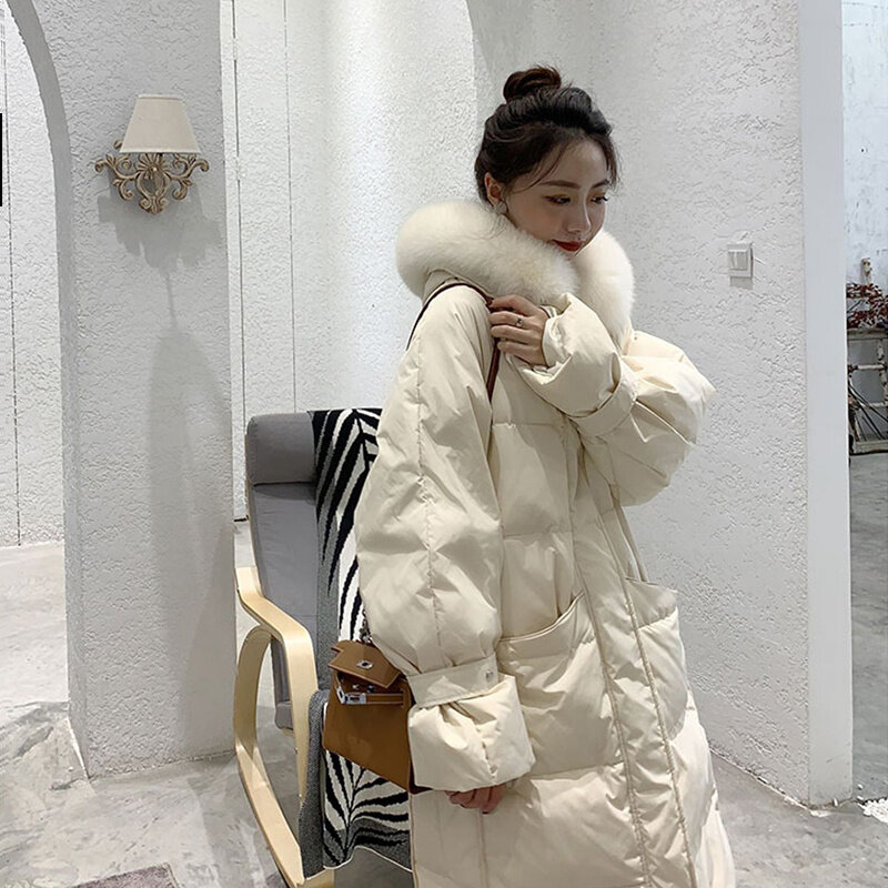 Chaqueta acolchada de plumón para mujer, abrigos cálidos de algodón con cuello de piel, moda coreana, invierno, d48, 2022