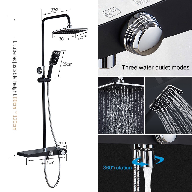 Black Rainfall Shower Faucets Set Wall Mounted Rain Shower Faucet Storage Bath Mixer Tap Hot Cold with Hand Shower EL3903