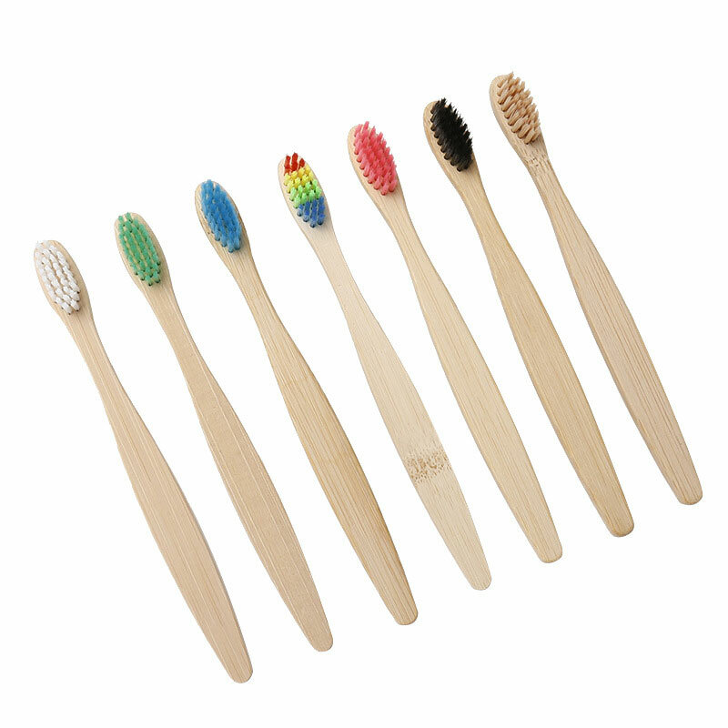 Бамбуковая зубная щетка, Детская Экологически чистая зубная щетка, зубная щетка с мягкой щетиной, с радужной цветной бамбуковой ручкой для ...