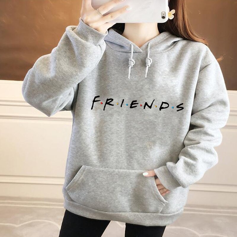 Hoodie Women's Harajuku Base Loose Large Pocket Long Sleeve Hooded Pullover Friends Graphic Print Fashion Sports Pullover Tops