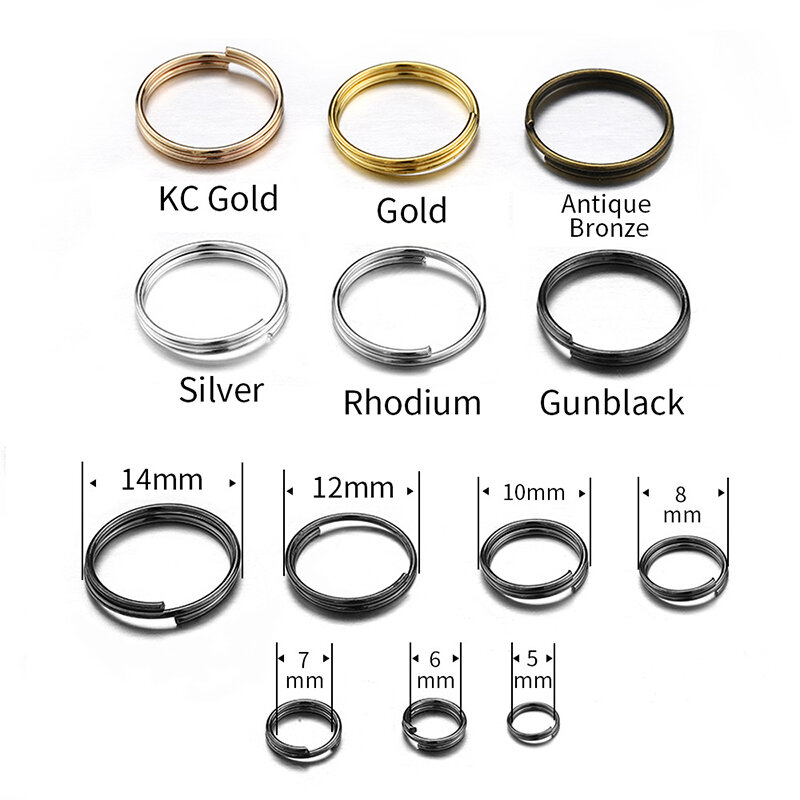 Double Loops Split Rings Conectores para Fazer Jóias, Open Jump Ring, Acessórios DIY, 5mm, 6mm, 7mm, 8mm, 10mm, 12mm, 14mm, 100-200pcs por saco