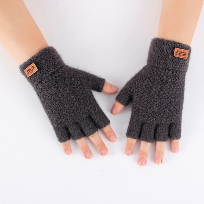 Männer der Winter Half-Finger Finger Flip Stricken Alpaka Handschuhe Neue Mode Wärme Dicken Flauschigen Outdoor Sport Radfahren Handschuhe a336
