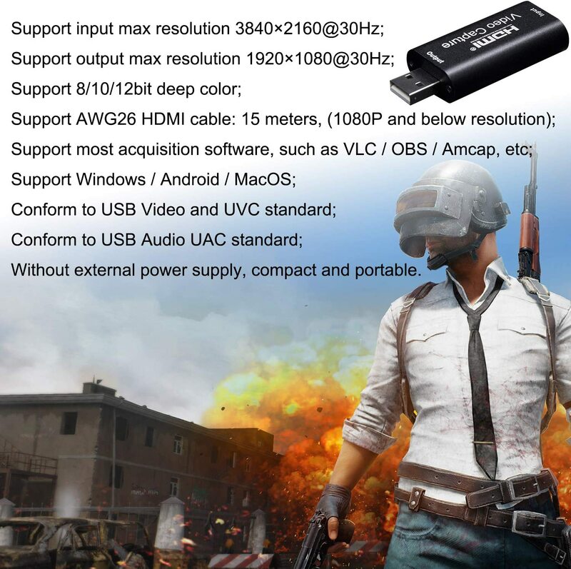 Tarjetas de captura de Audio y vídeo 4K HDMI a USB 1080p USB2.0, grabador a través de videocámara DSLR, Cámara de Acción