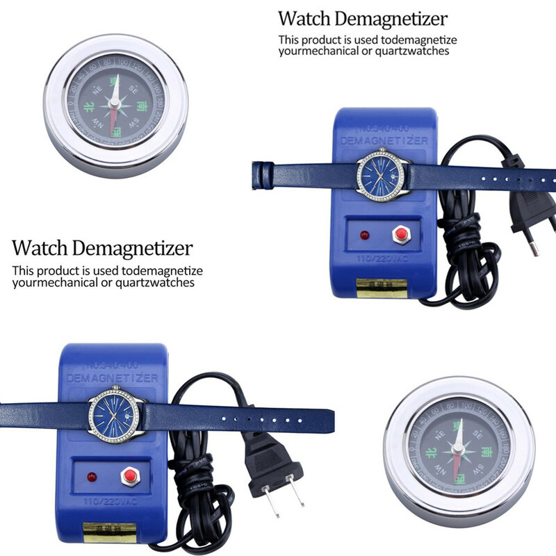 Au/ue plug relógio desmagnetizador ferramenta de relógio reparação pinças elétrica desmagnetize ferramenta horloge gereedschap e bússola