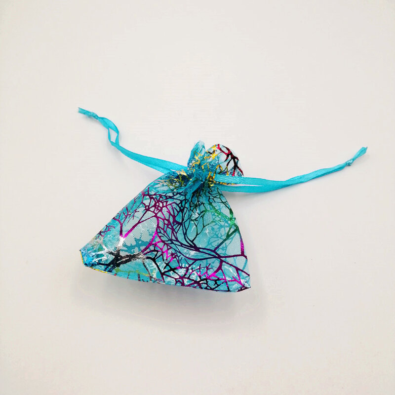 Bolsa de Organza de Coral azul con cordón, organizador de joyas, caja de regalo para bodas, bolsas de embalaje de exhibición de joyas de Navidad, 100 Uds.