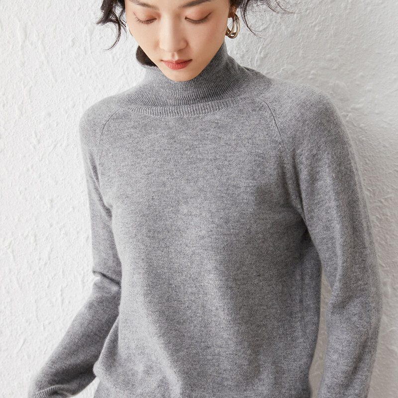 Camisola de gola alta feminina outono e inverno nova versão coreana camisola de lã solta cor pura simples selvagem malha bottomming camisa