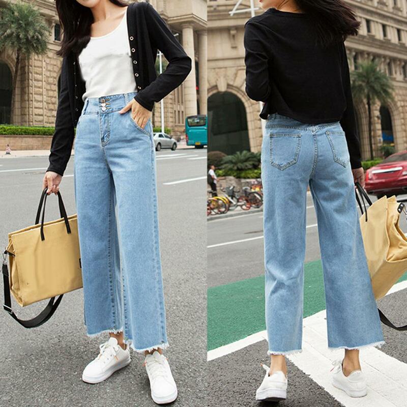 Casual Women High Waist Straight Wide Leg Loose Denim Pants Jeans Ninth Trousers fashion jeans straight cropped trousers 2021