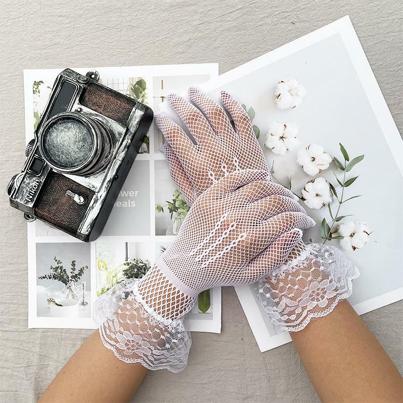 Fajne koronkowe rękawiczki letnie damskie koronka moda osobowość Mesh damska etykieta ślubna rękawice przeciwsłoneczne