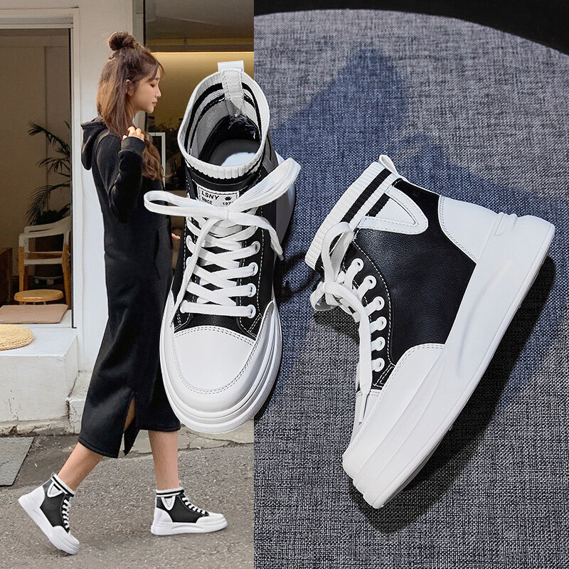 Ladies Casual Shoes High Top Breathable Comfortable Little white shoes Outdoor Hard-Wearing Board Shoes Non-slip Walking Shoes