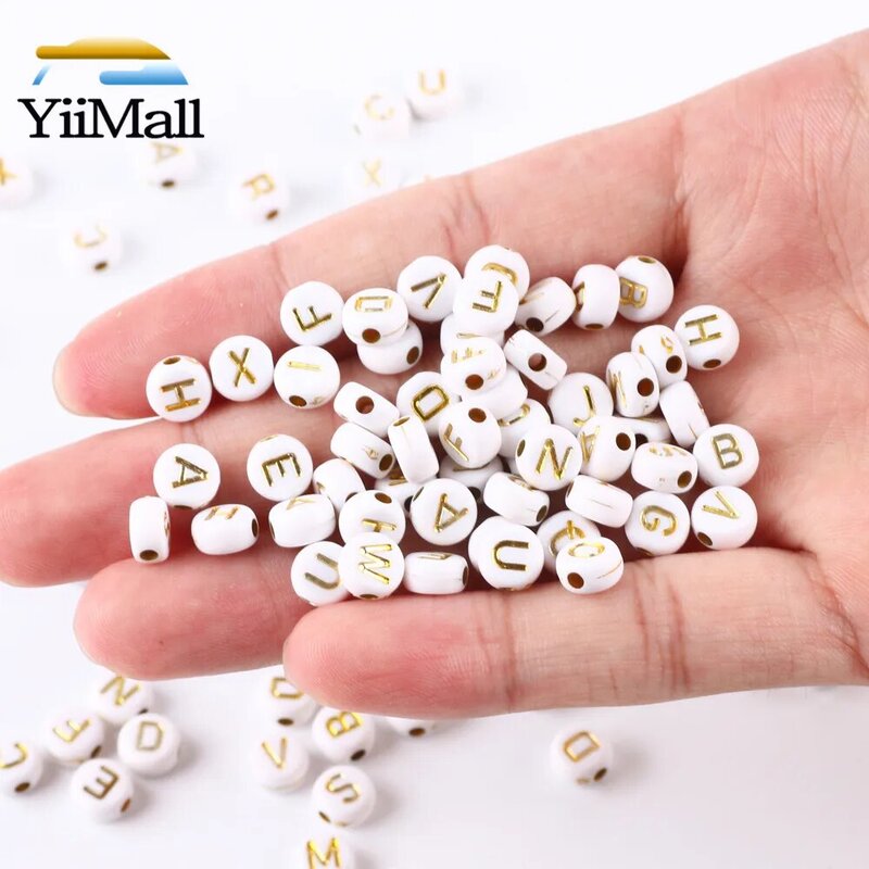 Mélange de perles acryliques de couleur or blanc, 7mm, entretoise ronde plate, perles d'alphabet, fabrication de bijoux, collier fait à la main, Bracelet, bricolage
