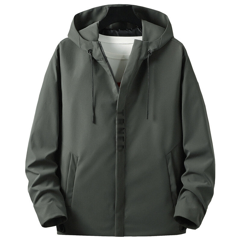 Jaket musim semi bertudung untuk pria, pakaian luar kasual warna polos penahan angin ukuran besar longgar M-5xl 2023