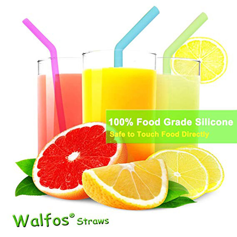 WALFOS FOOD GRADE 6 Pieces Silicone Regular Size Reusable Straws For Mug Tumbler Reusable Straws For Drinking