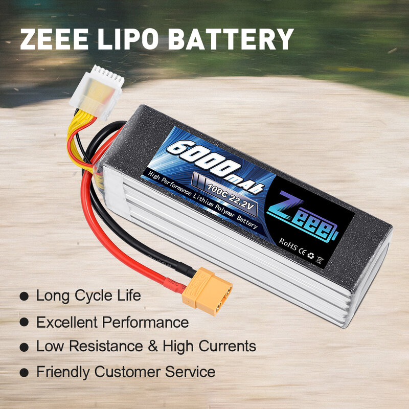 Zeee 6S Lipo baterai 22.2V 6000mAh 100C RC baterai XT90 Plug untuk balap Drone FPV helikopter mobil perahu truk RC Lipo model bagian