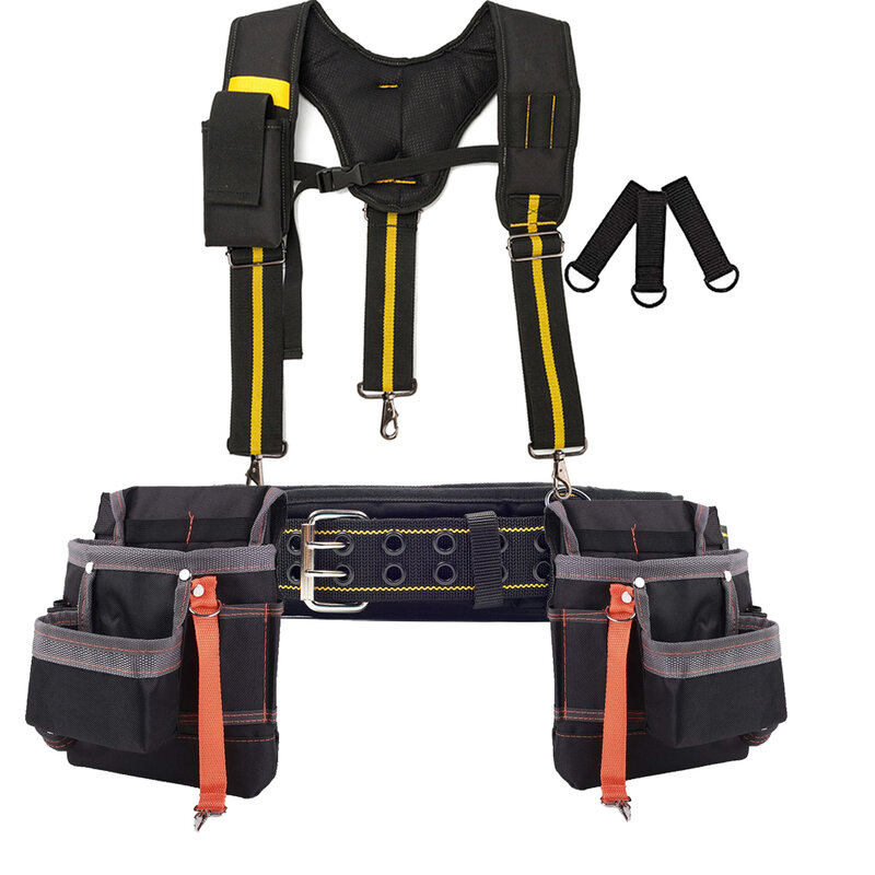 Set di borse per bretelle per cintura per attrezzi da 4 pezzi cintura per attrezzi di supporto lombare regolabile e bretelle stile giogo per elettricista carpentiere