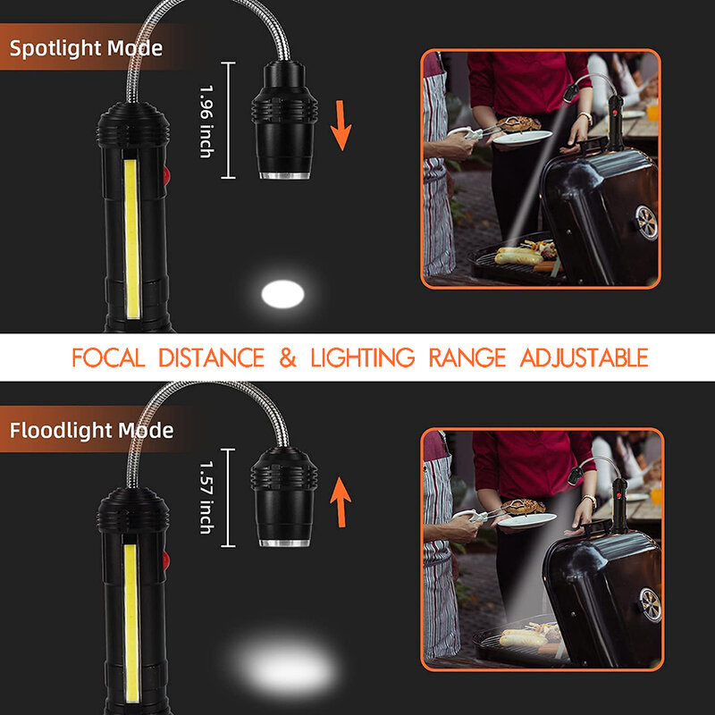 Torcia da lavoro impermeabile COB torcia a LED ricaricabile USB con magnete lampada per Barbecue Zoom lanterna da campeggio potente torcia a 4 modalità