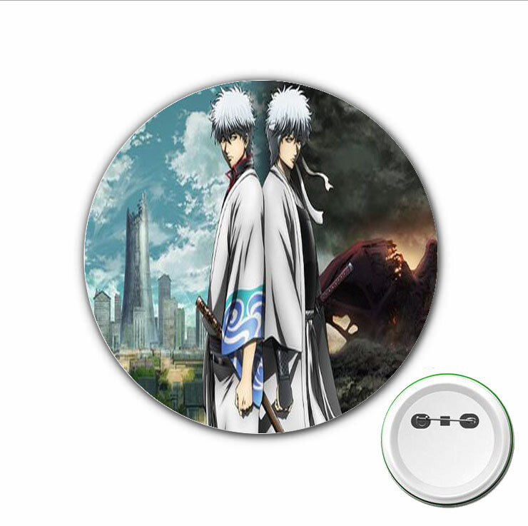 3pcs Japão anime Gintama Cosplay Emblema Dos Desenhos Animados Pinos Broche para Mochilas sacos Botão Emblemas Roupas Acessórios