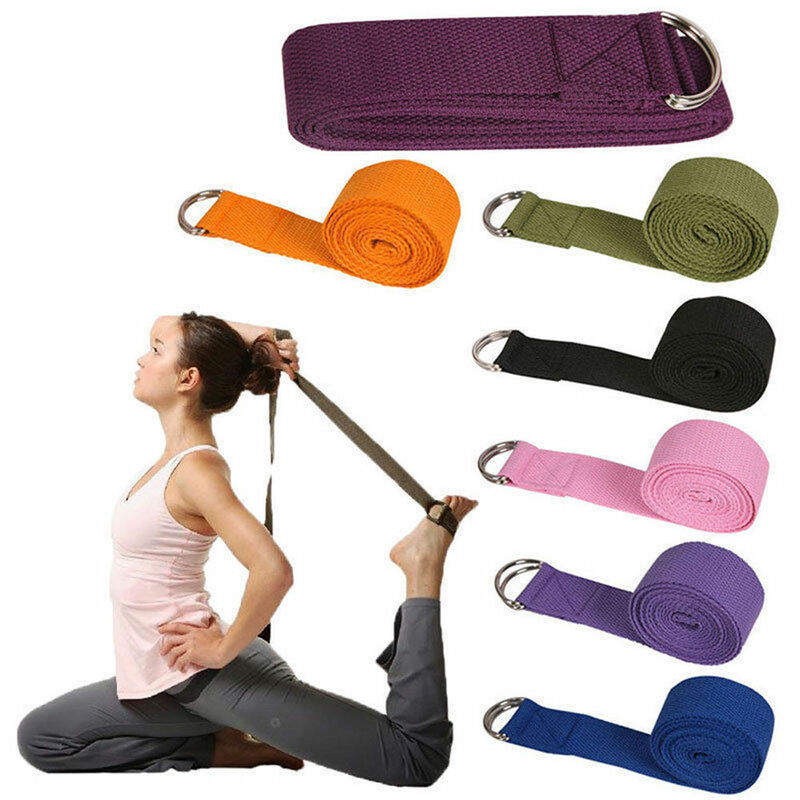 Cinta de yoga esportiva de 180cm, cintas de algodão duráveis, fivela ajustável em anel d, flexibilidade para ioga, alongamento, pilates