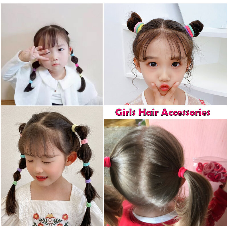 Colorful Elastic Hair Bands for Girls, Nylon Headband, Ponytail Holder, Scrunchie Ornaments, Kids Hair Accessories, Gift, 60 Pcs, 100Pcs Set