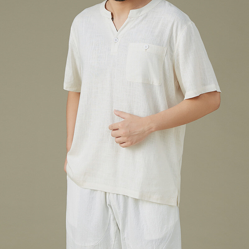 Camisas de lino y algodón para hombre, camisa de talla grande 5XL, 6XL, 7XL, busto de 147cm, 3 colores, Verano